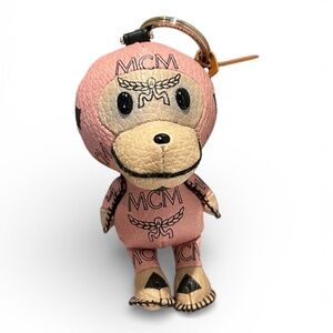 MCM x BAPE Visetos Baby Milo Key Ring Bag Charm in soft pink